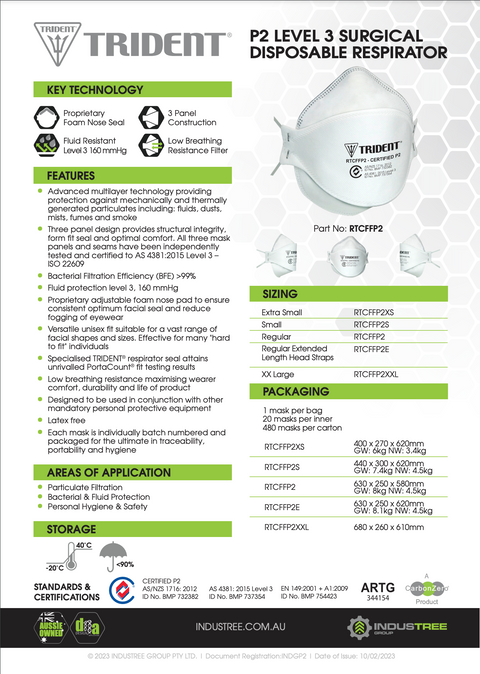 Trident P2 (N95) Disposable Respirator 20/Box